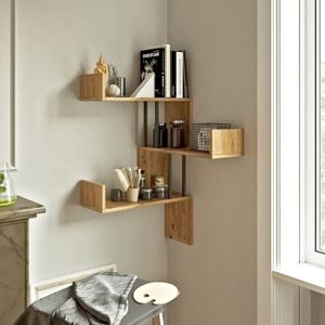 Moderne Multifunctionele Wandplank met Opbergvakkens-s100% Melamine Gecoats-s18mm Diktes-s60x109.4x60cms-sAtlantic Pine