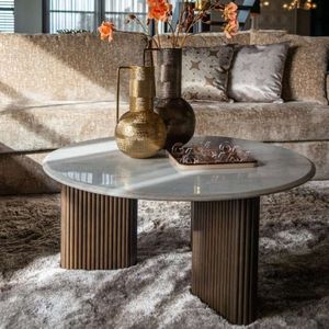 Richmond Salontafel Mayfield Marmer Wit Ø90cm - Marmer/Mangohout