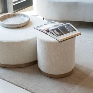 Eleonora Poef Avah Beige Mantz Small - Stof/Dennenhout Fineer