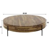 GM Salontafel Ø120cmDaytona Massief Saja Naturel - Notenhout - 120x120x35cm