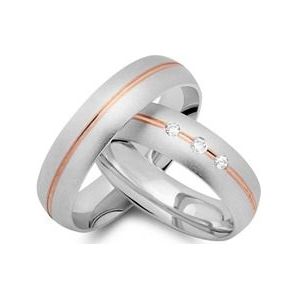 Trouwringen 14 karaat rood-wit goud 3 Diamanten