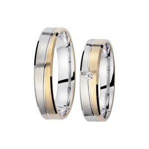 Trouwringen geel en witgoud met Diamant breedte 4,5 mm