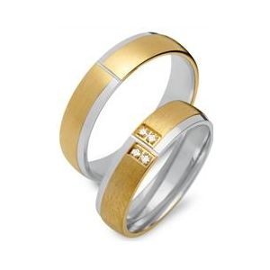 Trouwringen 14 karaat geel-witgoud 4 briljanten