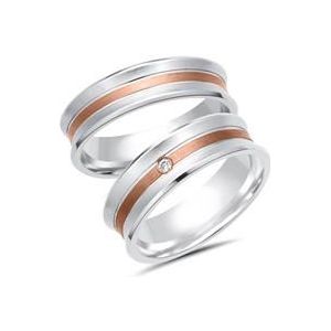 Trouwringen 8 karaat wit-rood goud met Diamant