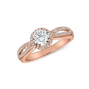 Gegraveerde halo diamanten ring in roségoud