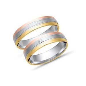 Trouwringen 8 karaat driekleurig goud met Diamant