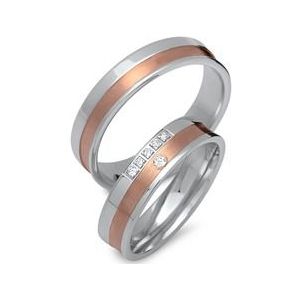Trouwringen 8 karaat rood-wit goud 6 Diamanten