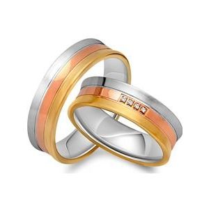 Trouwringen 18 karaat goud driekleur 4 Diamanten