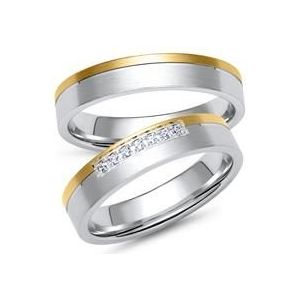 Trouwringen in geel- en witgoud met 7 Diamanten