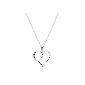 14k witgouden hart ketting met Diamant