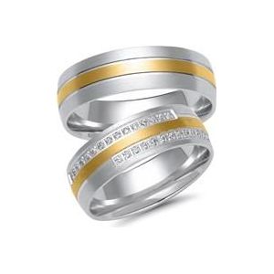 Trouwringen in wit- en geelgoud met 30 Diamanten