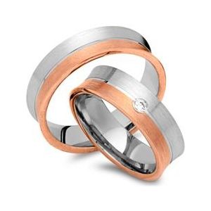Trouwringen 8 karaat rood-wit goud met Diamant