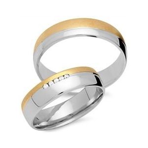 Trouwringen 8 karaat geel-wit goud 5 Diamanten