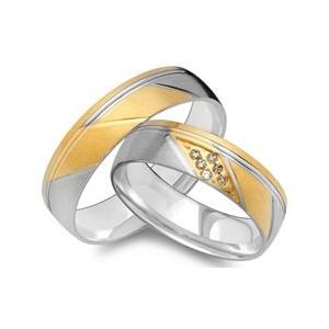 Trouwringen 18 karaat geel-wit goud 6 Diamanten