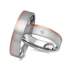 Trouwringen 14 karaat rood-wit goud met Diamant