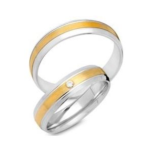 Trouwringen 14 karaat geel witgoud met Diamant