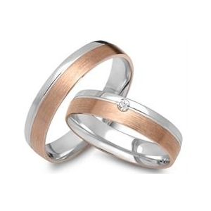 Trouwringen 18 karaat rood-wit goud met Diamant