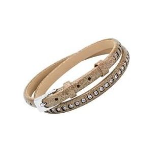 Beige leren armband met glitter Zirkonia