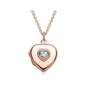 Ketting met hartmedaillon met blauwe steen rosé