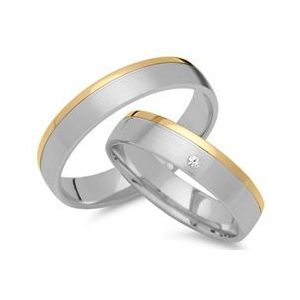 Trouwringen 14 karaat geel-wit goud met Diamant