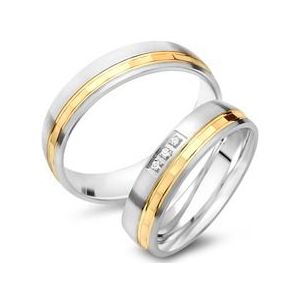 Trouwringen 14 karaat geel-witgoud 3 briljanten