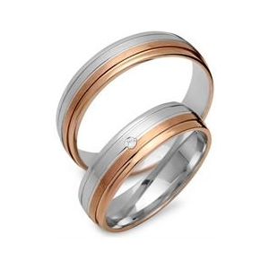 Trouwringen 18 karaat rood-wit goud met Diamant