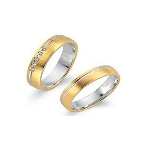 Trouwringen 8 karaat geel-wit goud 5 Diamanten