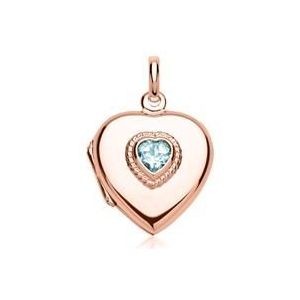 Hart medaillon met blauwe steen rosé graveerbaar