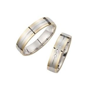 Trouwringen geel en witgoud met Diamanten breedte 5 mm