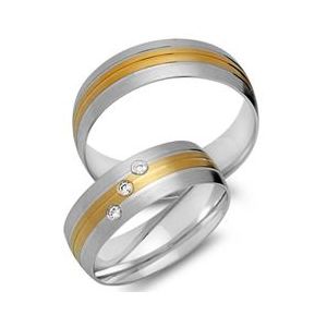 Trouwringen 14 karaat geel-wit goud 3 Diamanten