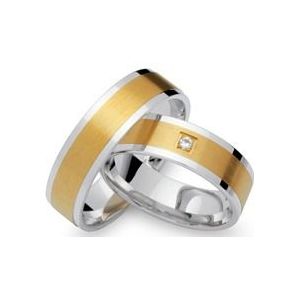 Trouwringen 14 karaat geel-wit goud met Diamant