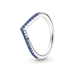 Wishbone damesring in 925 sterling zilver met blauwe Zirkonia
