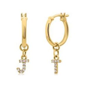 14 karaat gouden dameshoepeloorbellen met brief, Diamanten