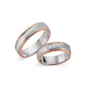 Trouwringen 18 karaat wit-rood goud 3 briljanten