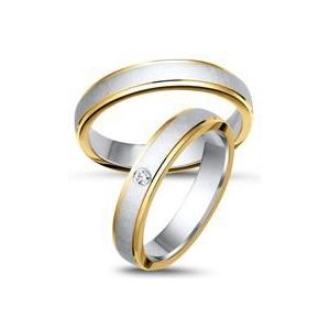 Trouwringen 14 karaat geel witgoud met Diamant