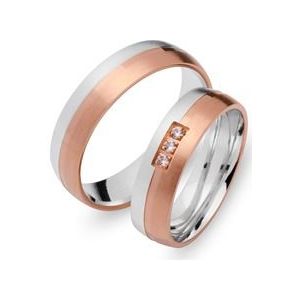 Trouwringen 18 karaat rood-wit goud 3 Diamanten