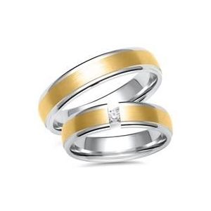 Wit- en geelgouden trouwringen met Diamant