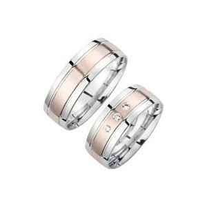 Trouwringen rood en witgoud met Diamanten breedte 7 mm