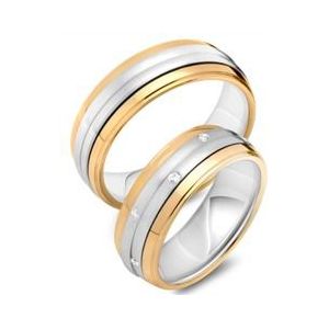 Trouwringen 14 karaat geel-wit goud 10 Diamanten