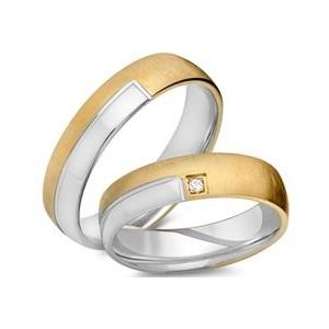 Trouwringen 14 karaat geel-wit goud met Diamant