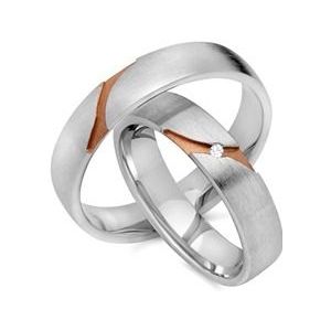 Trouwringen 8 karaat rood-wit goud met Diamant