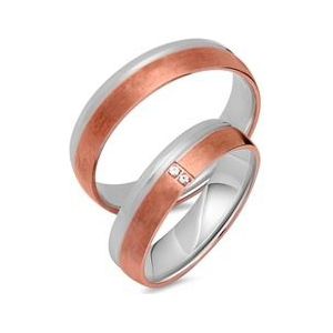 Trouwringen 14 karaat rood-wit goud 2 briljanten