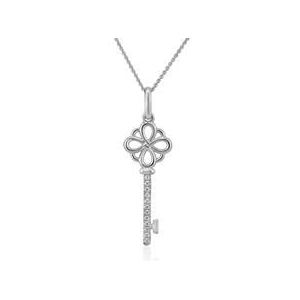 Damesketting met sleutelhanger, witgoud, diamant