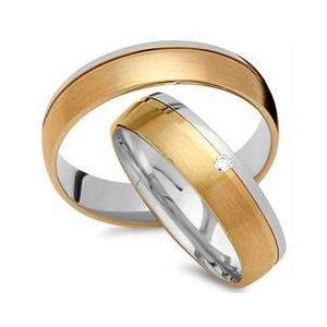Trouwringen 14 karaat geel witgoud met Diamant