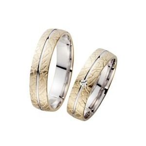 Trouwringen geel en witgoud met Diamant breedte 5 mm