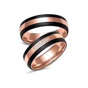 Rose goud en carbon trouwringen met 5 Diamanten