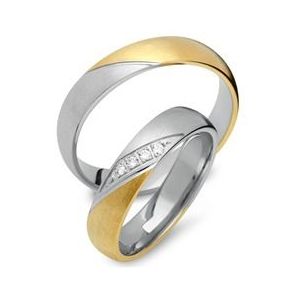 Trouwringen 14 karaat geel-wit goud 4 Diamanten