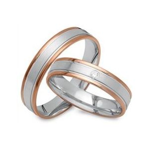 Trouwringen 18 karaat rood-wit goud met Diamant