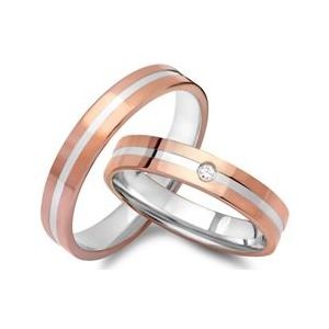Trouwringen 8 karaat rood-wit goud met Diamant