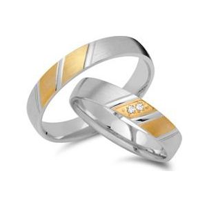 Trouwringen 18 karaat geel-wit goud 2 Diamanten